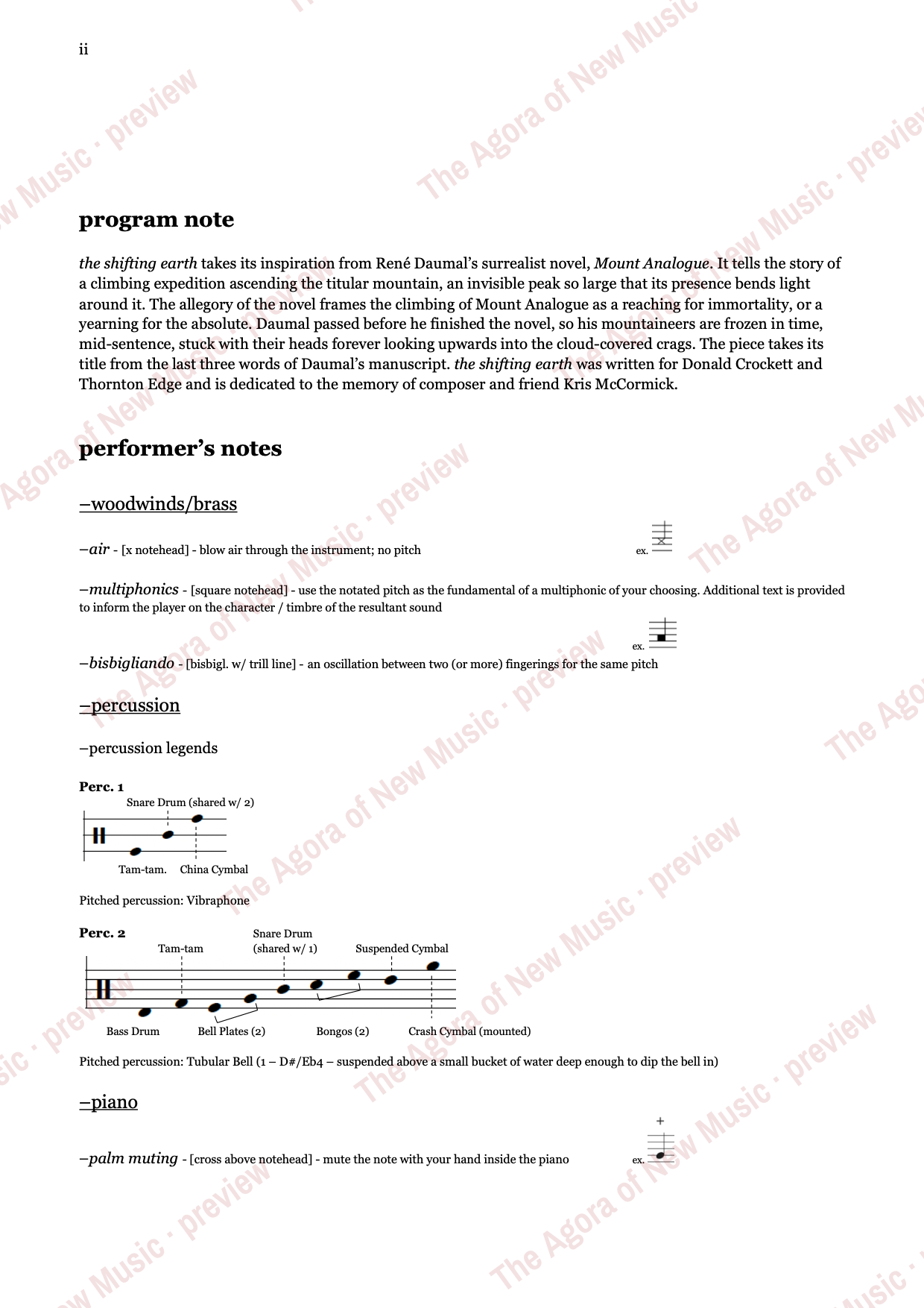 the shifting earth: Performance notes, page 2