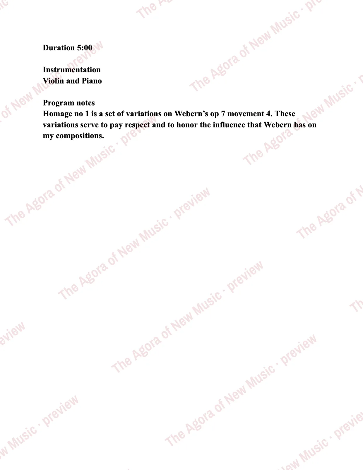 Homage no 1: Performance notes, page 2